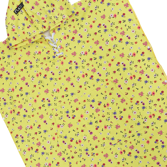 Microfiber Adult Poncho 2Pcs Set (Adult + Kid) - Flower Design, Yellow