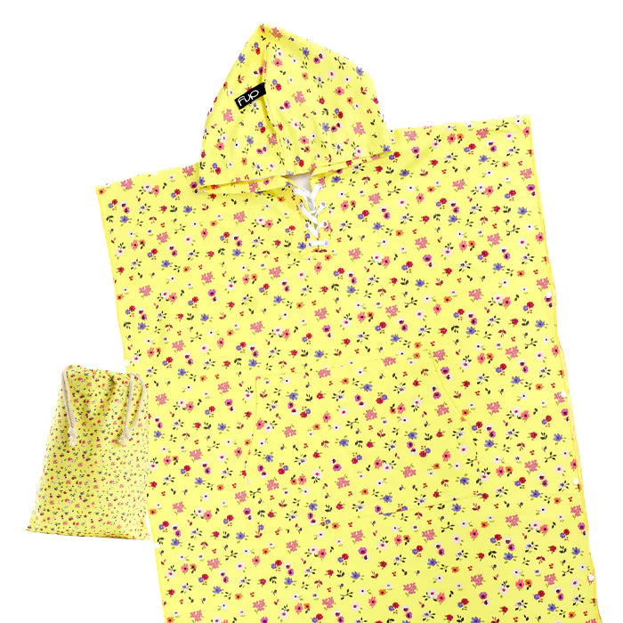 Microfiber Adult Poncho 2Pcs Set (Adult + Kid) - Flower Design, Yellow